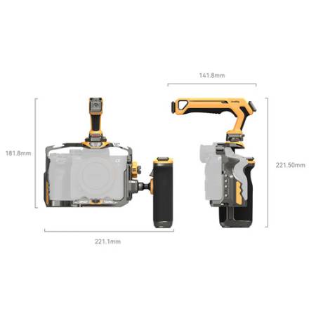 SmallRig 5517 Bumblebee Edition - zestaw z klatka HawkLock do Sony Alpha 7R V/7 IV/7S III - wymiary